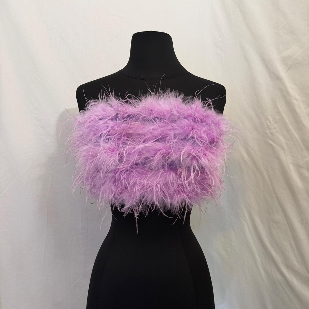 Peppermayo Y2K Purple Feather Crop Top Strapless Festival Party Size 2